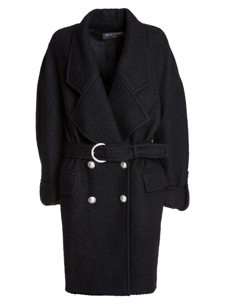 Balmain Coat In Black Wool