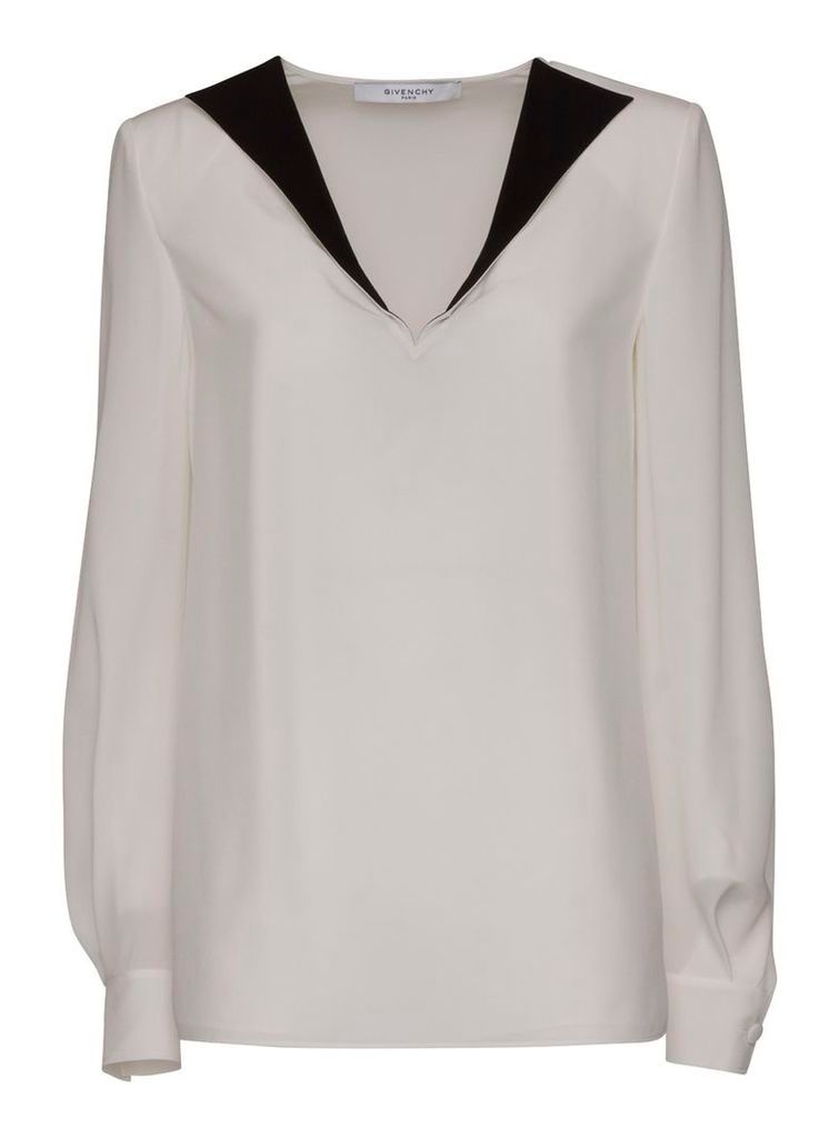 Crepe De Chine Blouse With Contrast Lapel