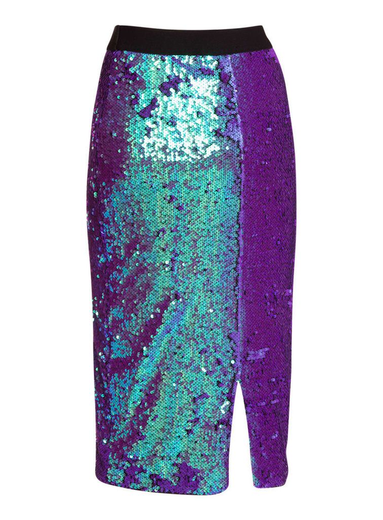 Essentiel Purple Sequined Pencil Skirt
