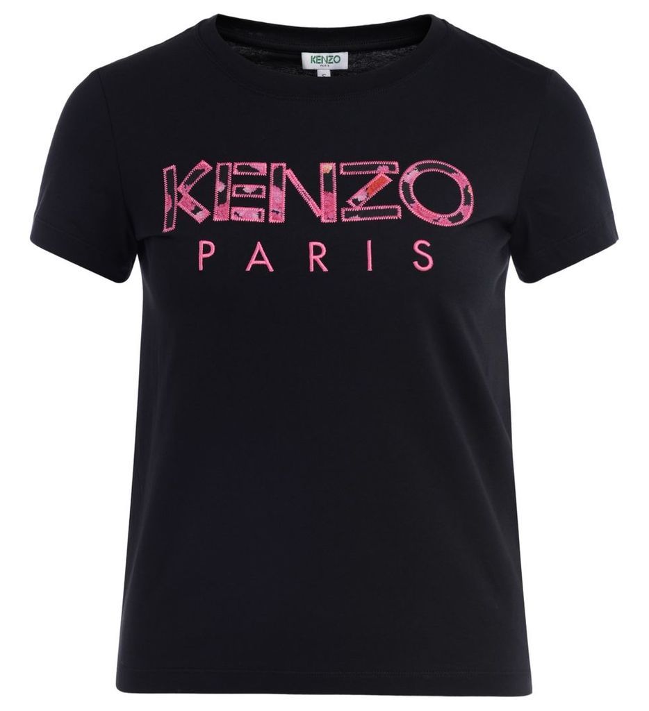 Kenzo Black Cotton T-shirt With Patchwork Front Logo
