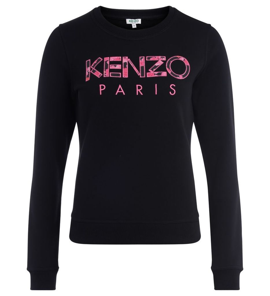 Kenzo Black Cotton Sweatshirt With Print Pink Logo