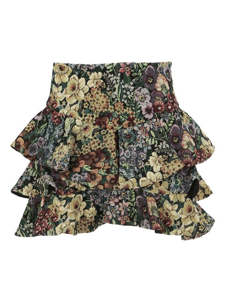 Wandering Jacquard Floral Print Ruffled Skirt