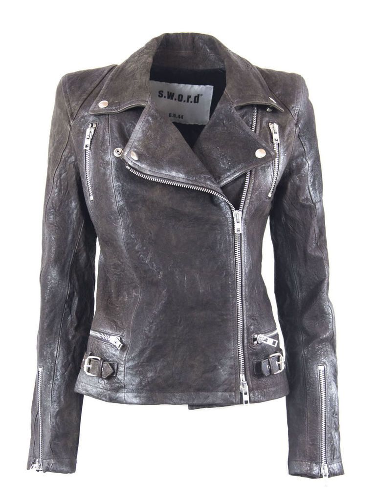 S.W.O.R.D 6.6.44 Stardust Brown Leather Fitted Biker Jacket