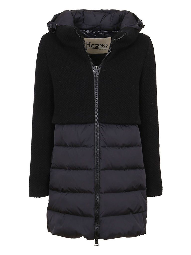 Black Technical Fabric And Wool Padded Coat