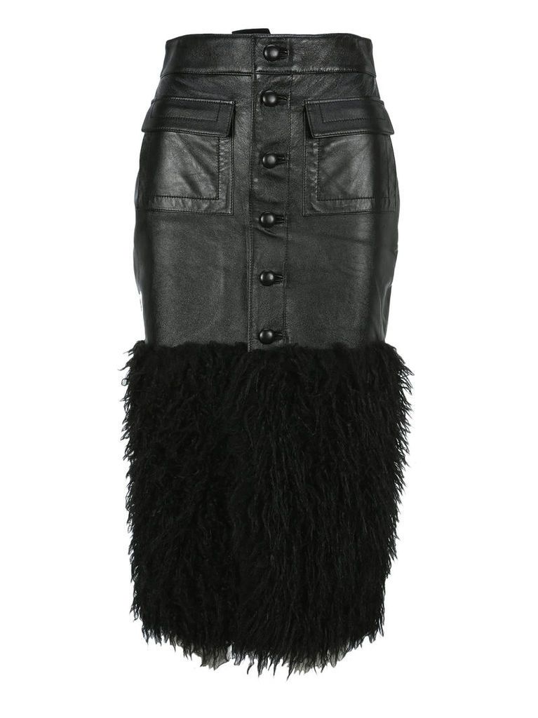 Saint Laurent Leather Pencil Skirt With Faux Fur Detail