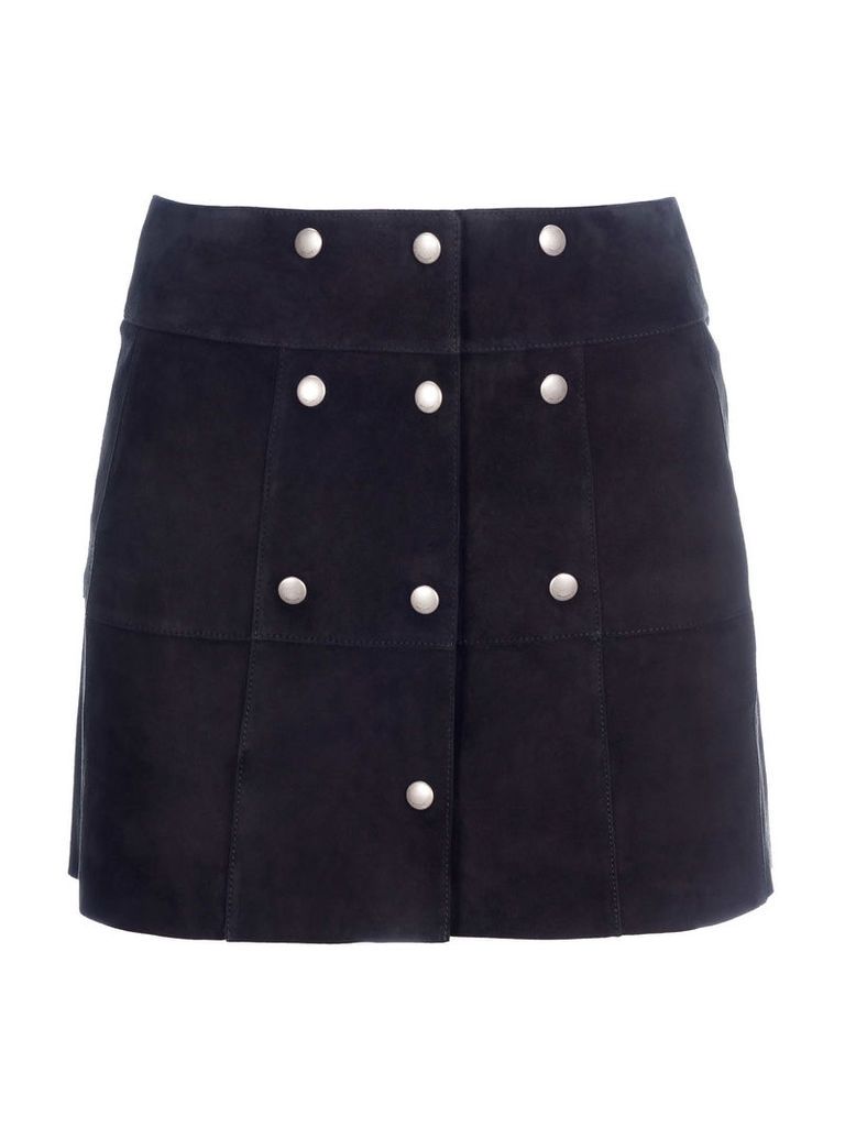 Saint Laurent Button Suede Leather Skirt