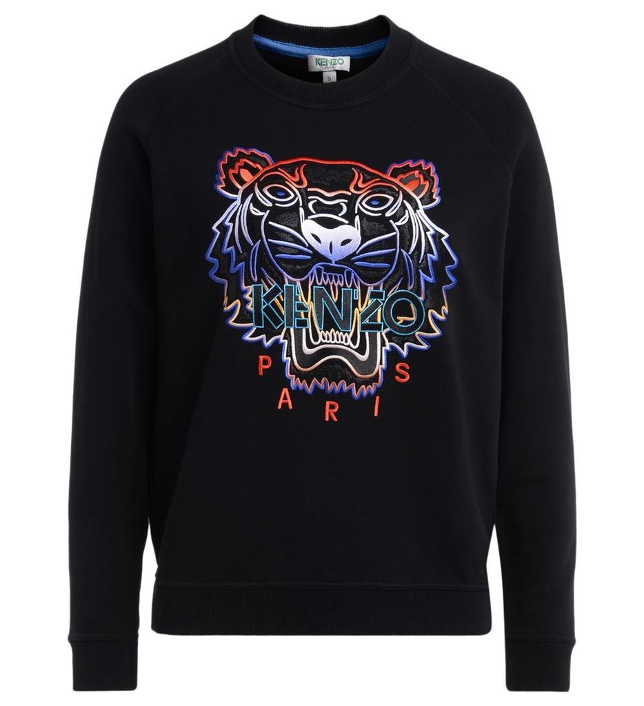 Kenzo Tigre Black Sweatshirt With Multicolored Front Embroidery And Contrasting Multicolored Logo