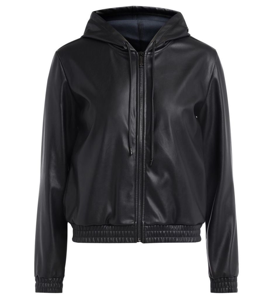 Michael Kors Sweatshirt In Black Vegan Leather With Adjustable Hood