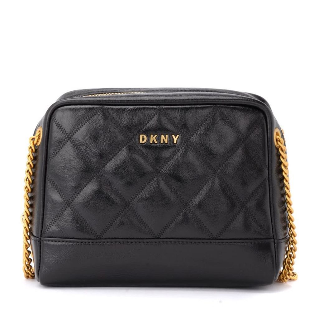 Dkny Sofia Dbl Diamond Shoulder Bag In Shiny And Quilted Black Leather