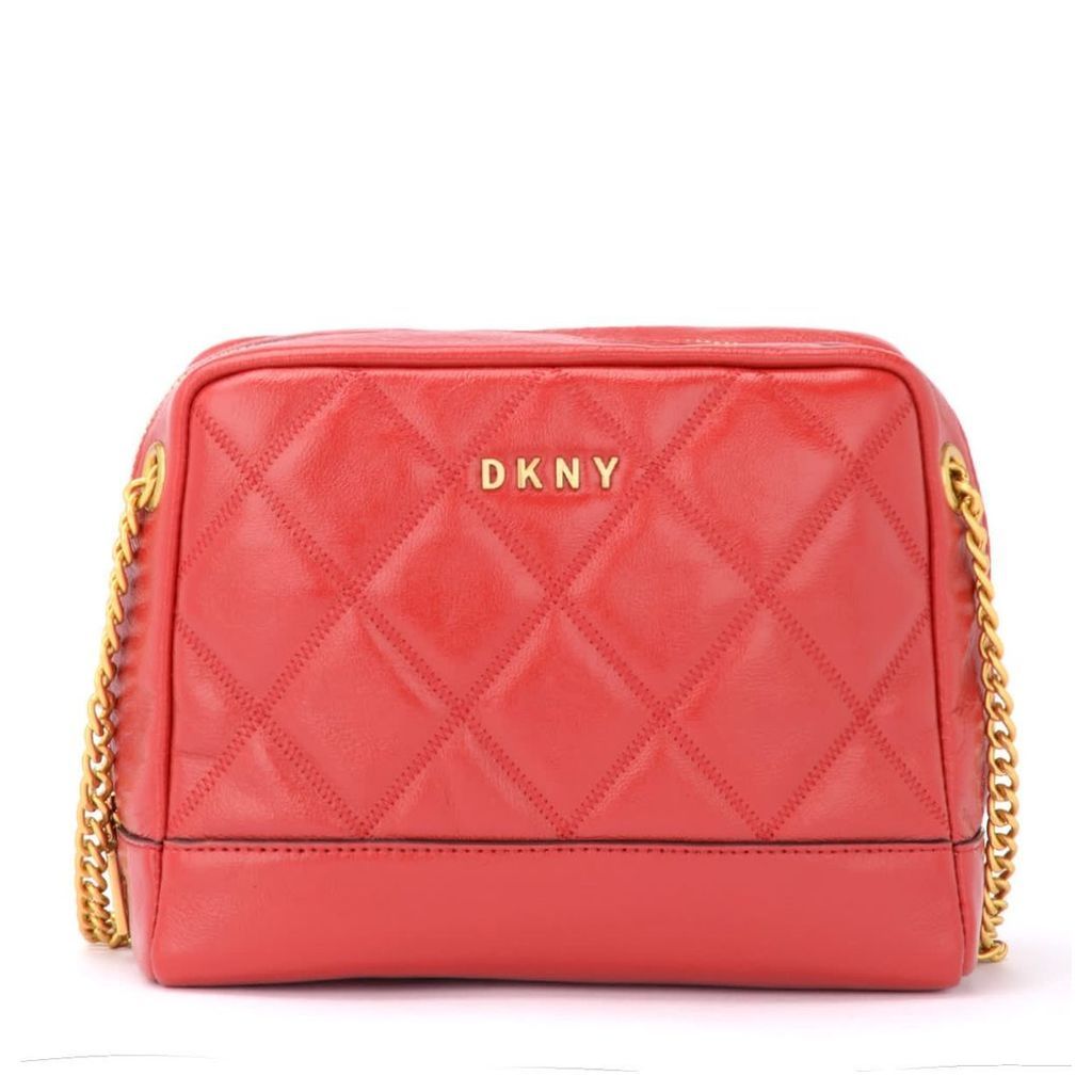 Dkny Sofia Dbl Diamond Shoulder Bag In Shiny Red Quilted Leather