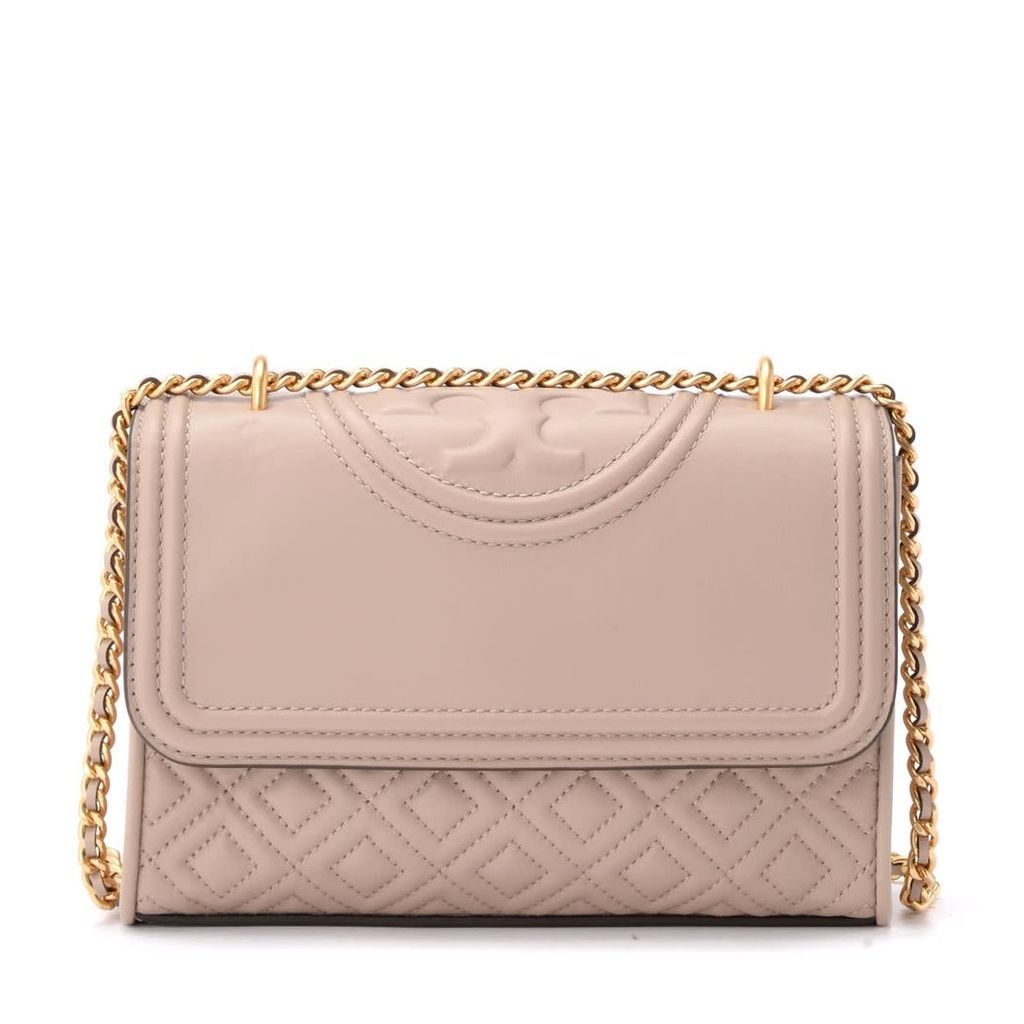 Tory Burch Fleming Small Shoulder Bag In Taupe Tufted Leather