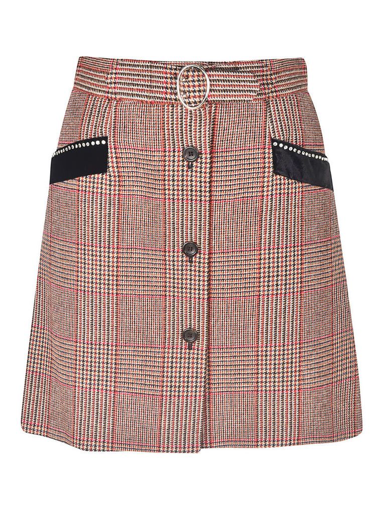 Checked Buttoned Detail Skirt