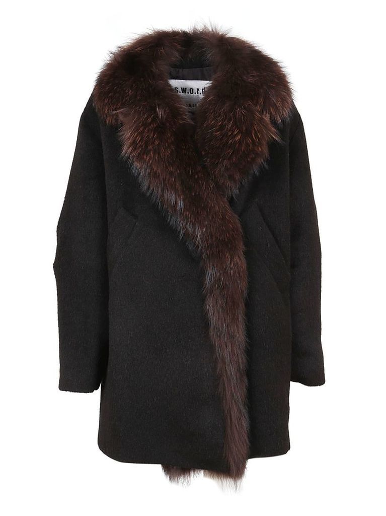 Black Fur And Wool Coat