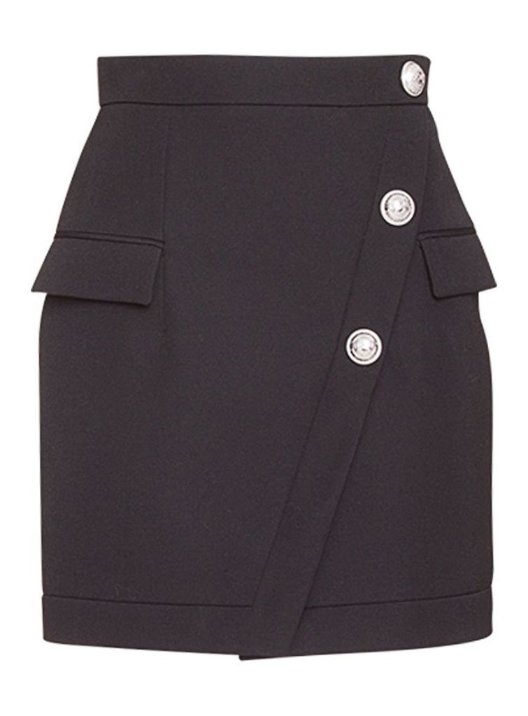 Balmain Short Buttoned Black Wool Skirt
