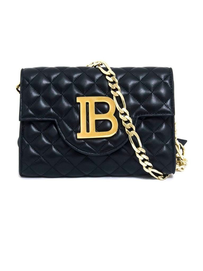 Balmain Quilted Black Leather Benveloppe Clutch