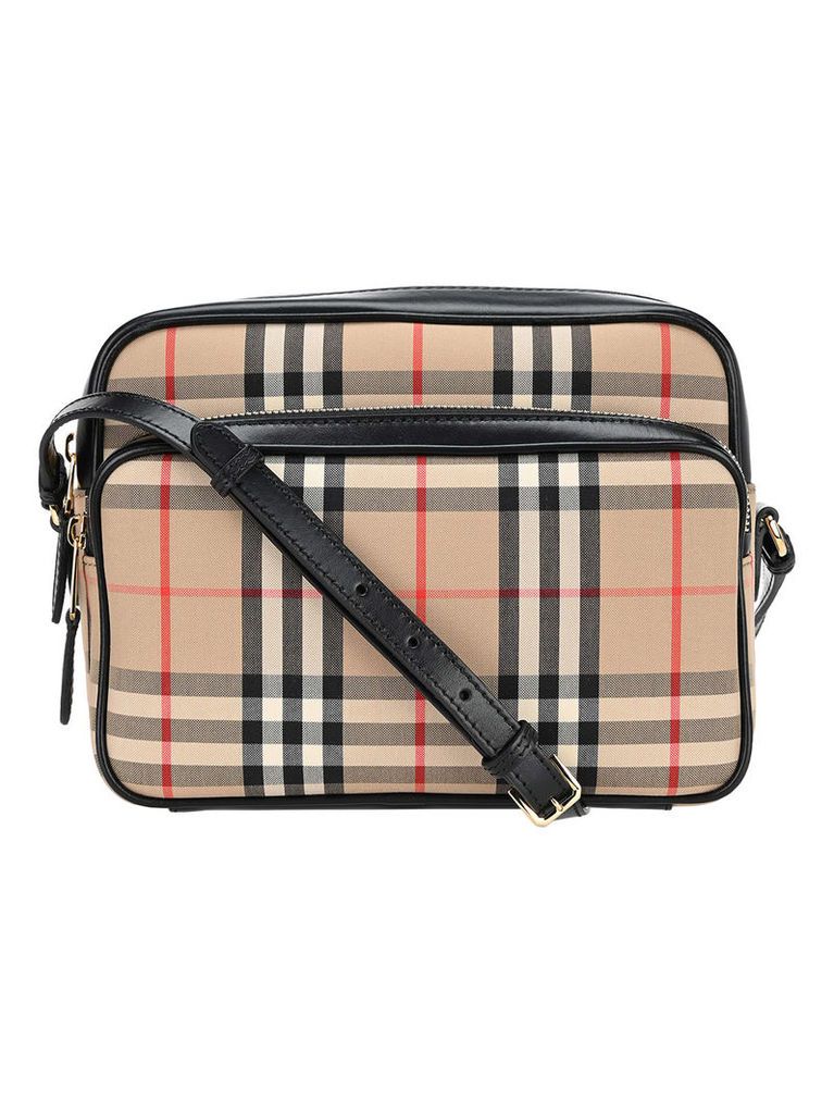 Burberry London Medium Camera Bag With Vintage Check Motif And Leather Trim