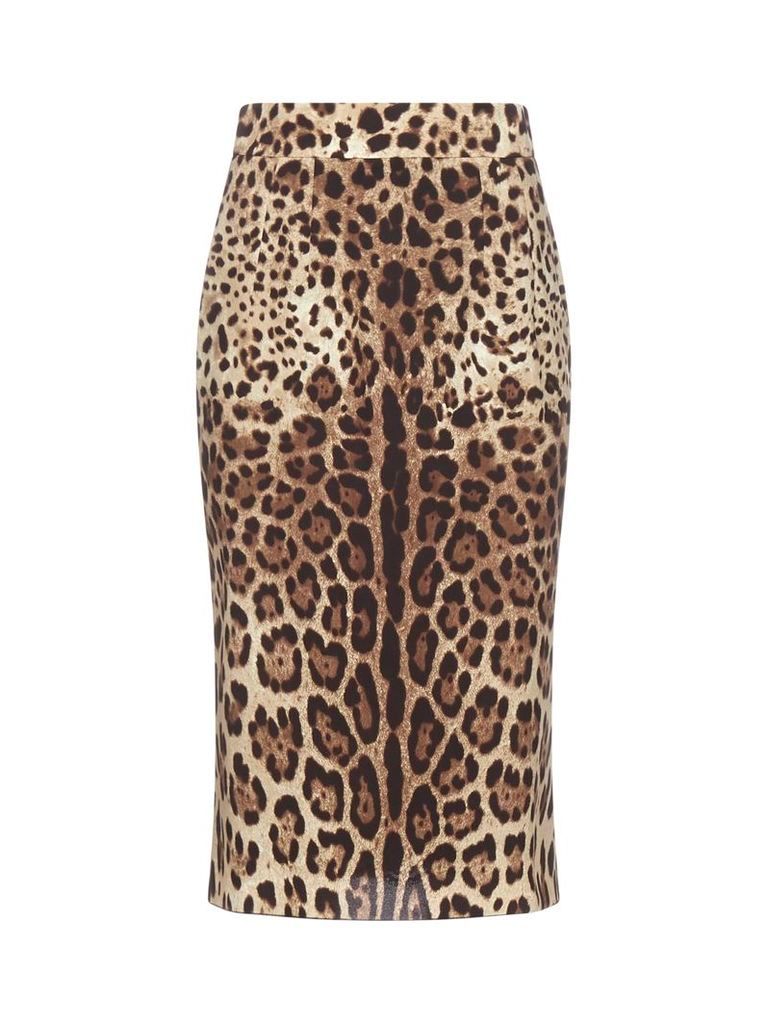 Leopard Print Silk Stretch Skirt