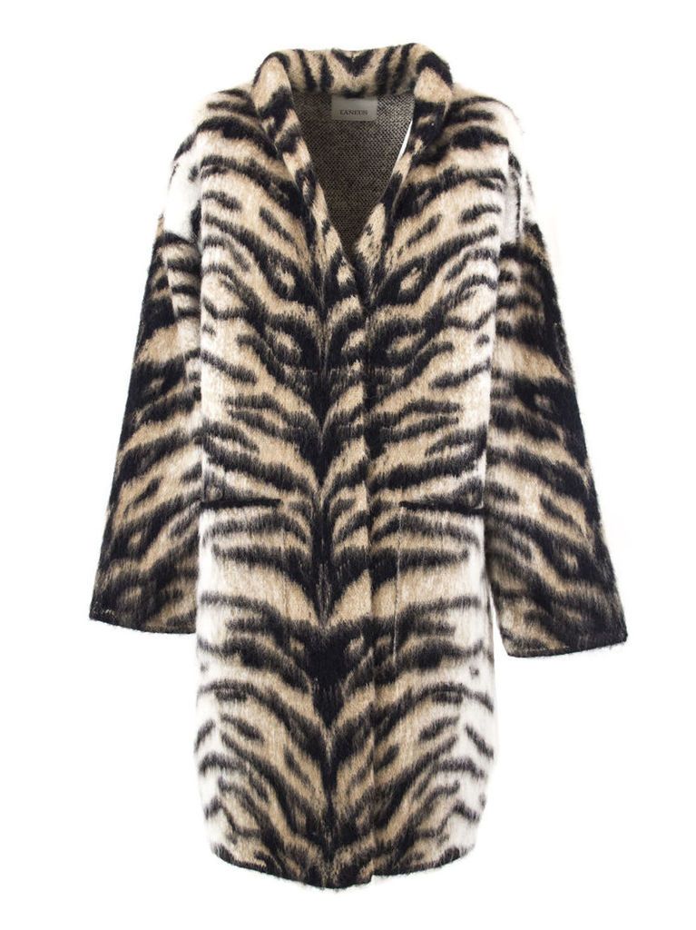 Laneus Beige And Black Tiger Pattern Coat