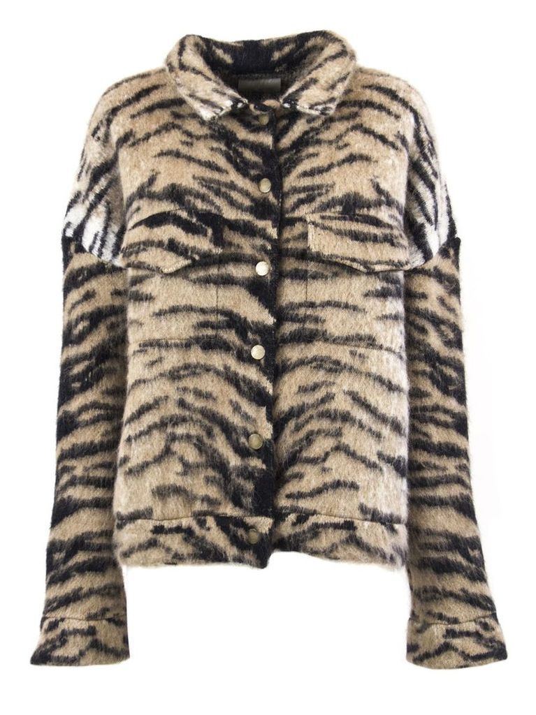 Laneus Beige And Black Tiger Pattern Jacket
