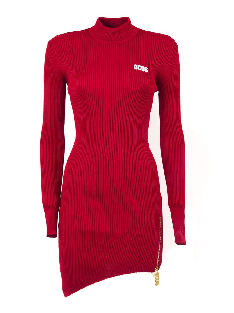 GCDS Red Ribbed Sweater Dress