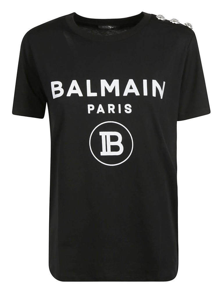 Balmain Logo Print Embellished Shoulder T-shirt