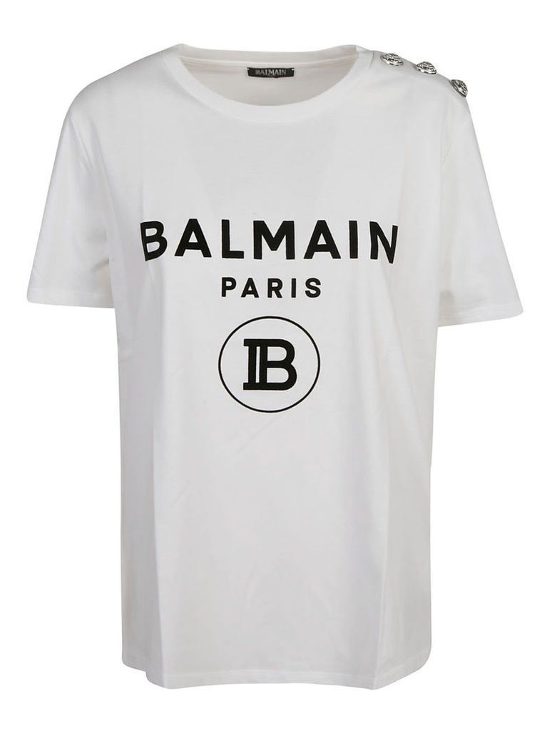 Balmain Logo Print Embellished Shoulder T-shirt