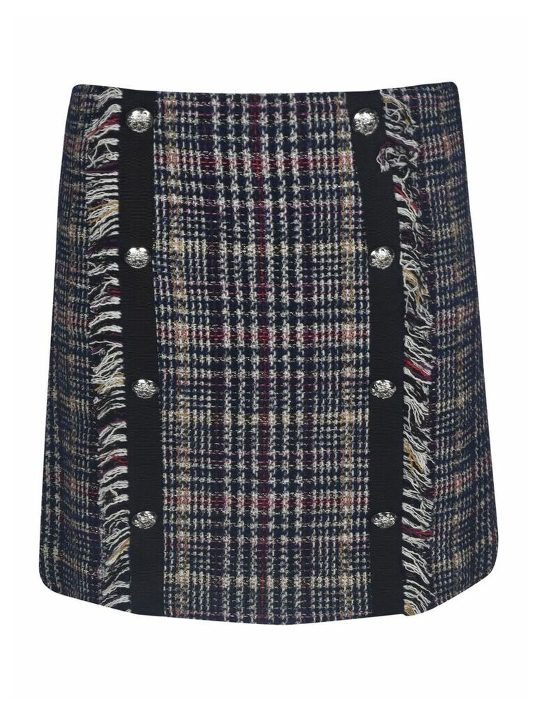Veronica Beard Side Button Embellished Checked Skirt