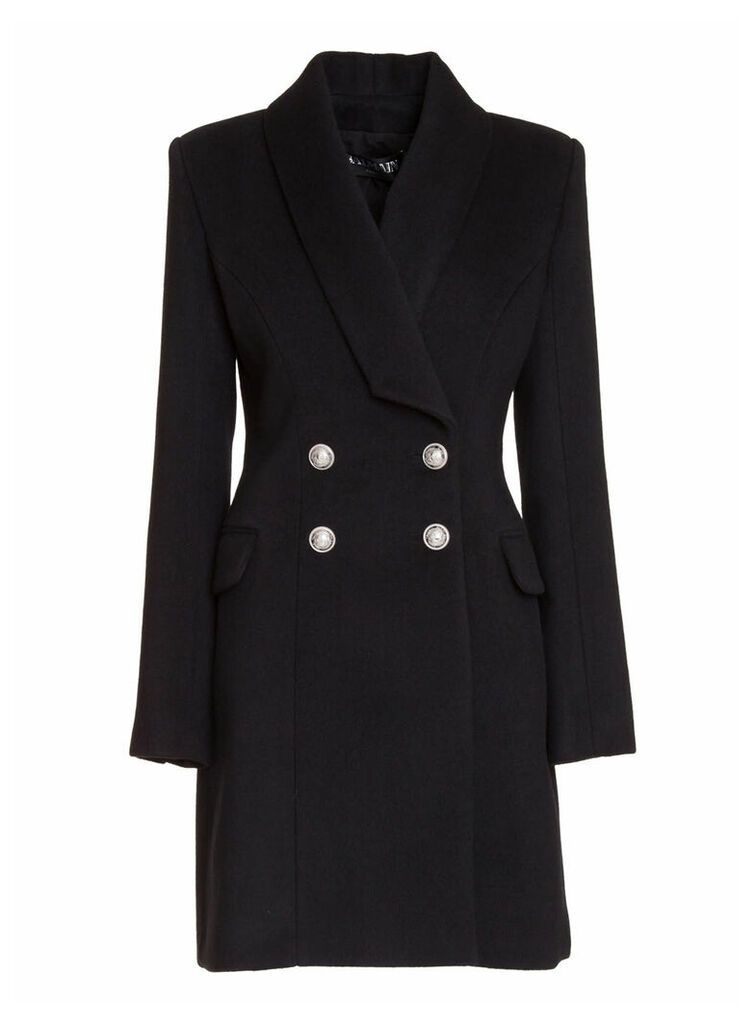 Balmain Black Double-breasted Wool Coat With Silver Buttons