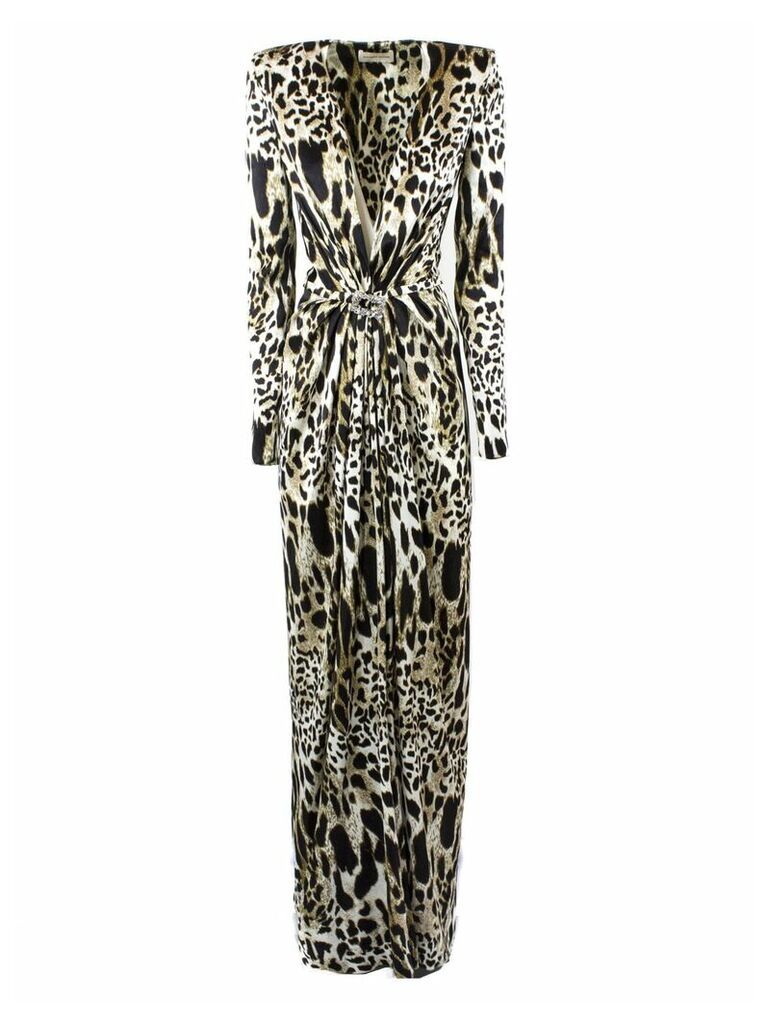 Alexandre Vauthier Brown And Black Silk-blend Leopard Print Gown