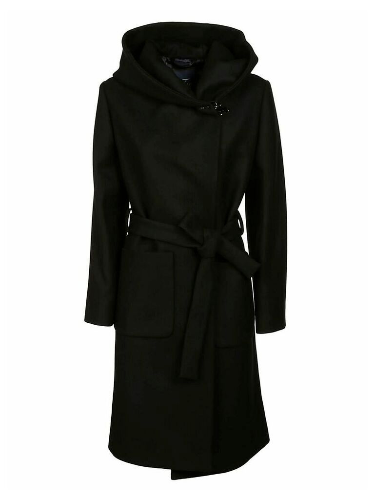 Fay Large Hood Fitted Belted Coat