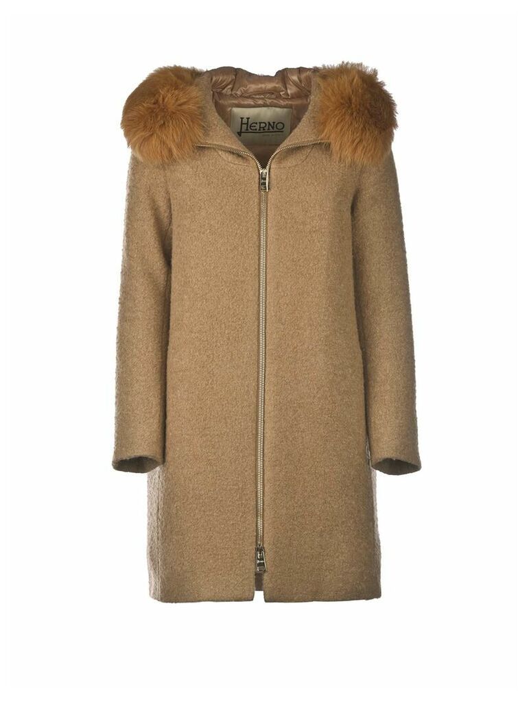 Herno Wool Blend Coat With Fox Fur