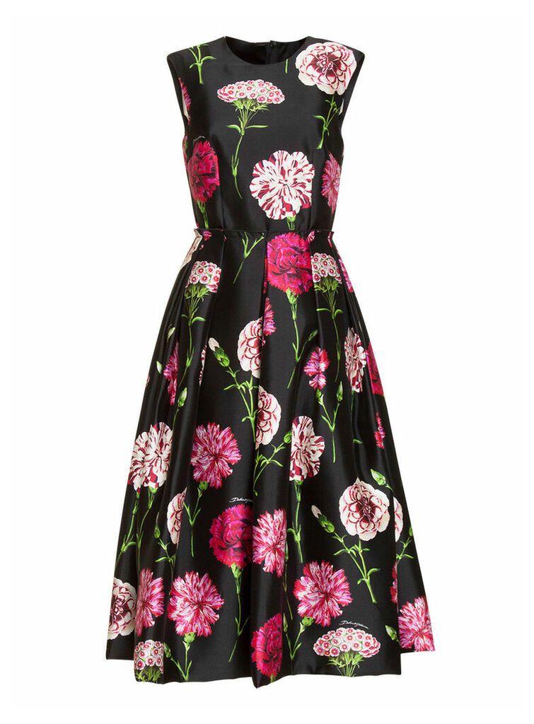 Dolce & Gabbana Carnation Print Silk Midi Dress