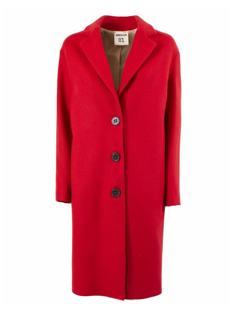 SEMICOUTURE Red Wool Single-breasted Fitted Coat