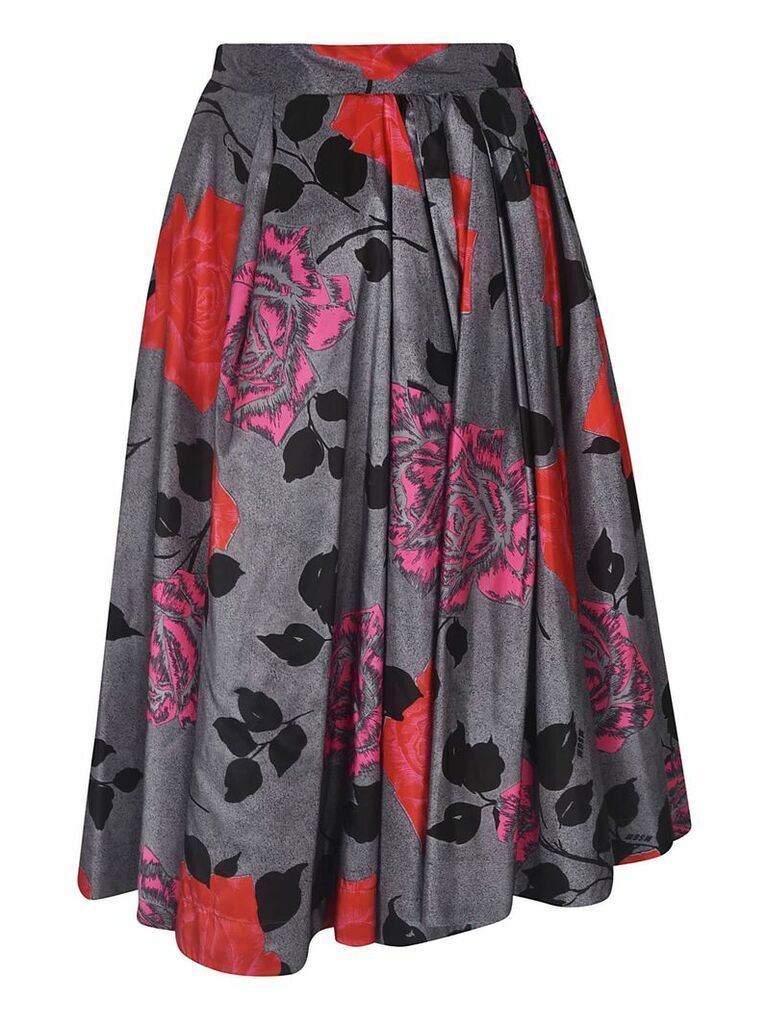 MSGM Rose Print Pleated Skirt