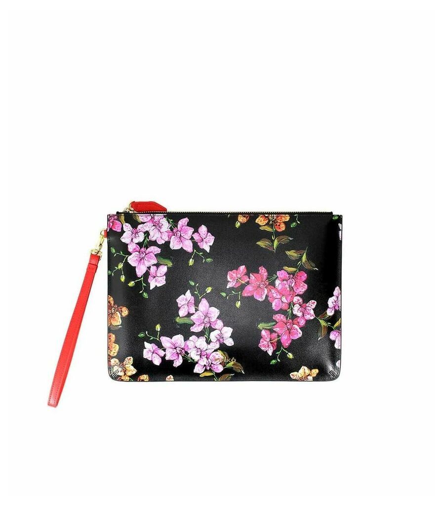 Spittinio Black Leather Envelope With Flowers