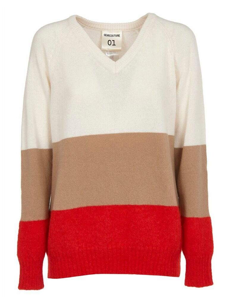 SEMICOUTURE Red, Beige And White Long Sweater