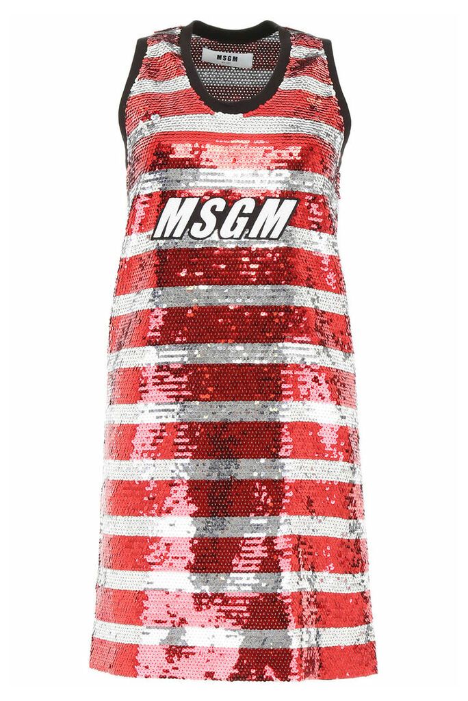 MSGM Striped Sequins Dress With Logo