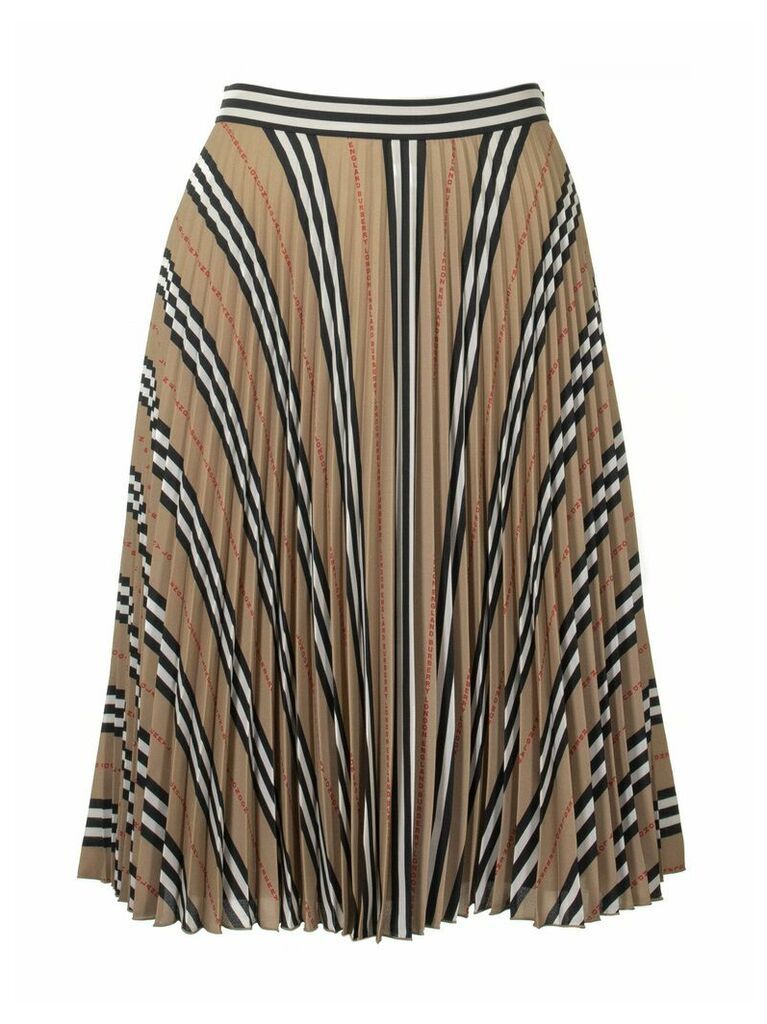 Rersby - Logo And Stripe Print Crepe Pleated Skirt