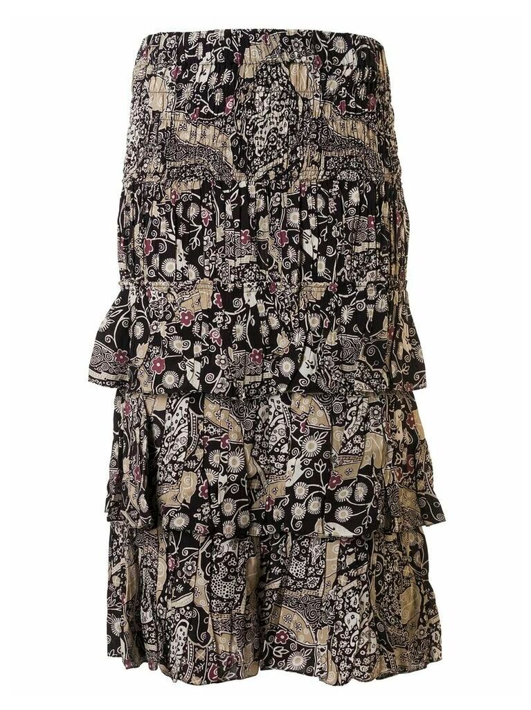 Three Ruffle Detail Mid-length Printed Skirt