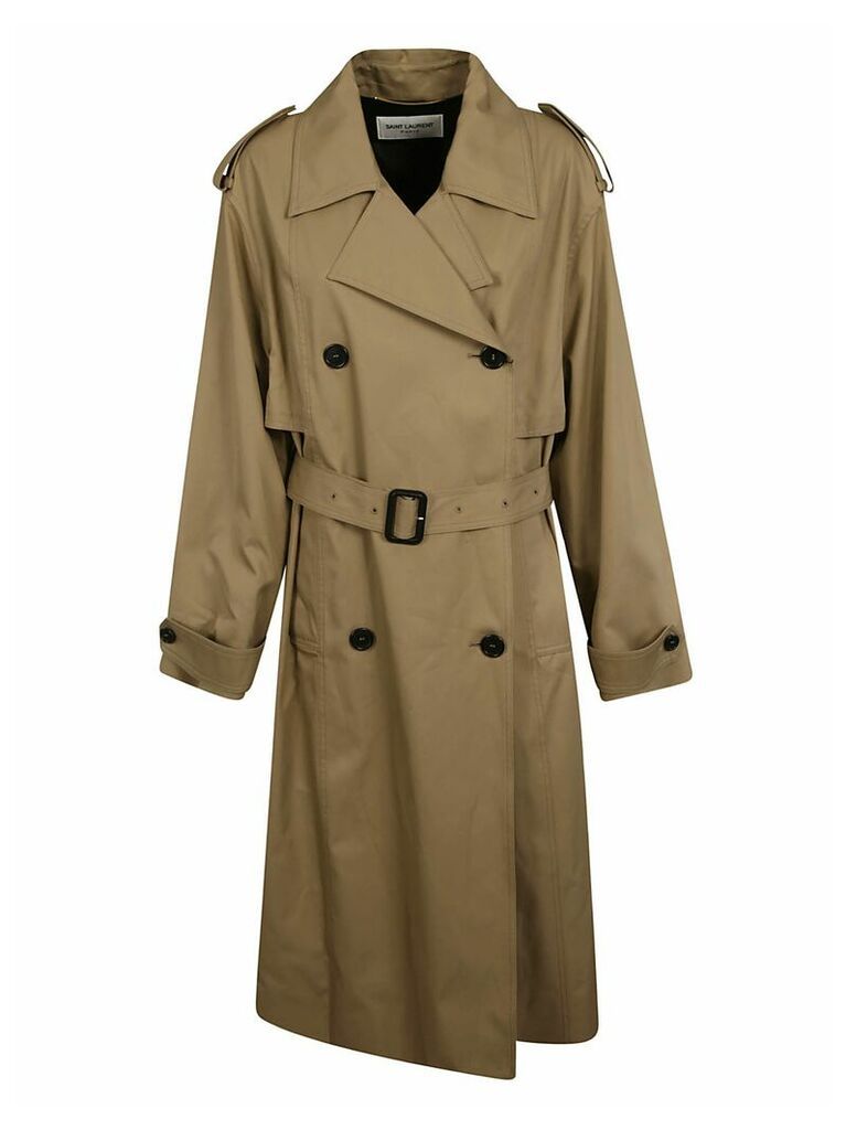 Long Double-breasted Belted Trench