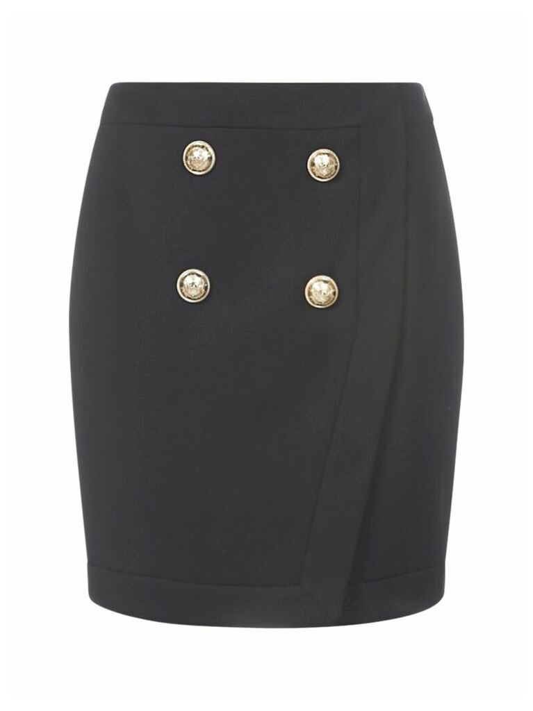Buttoned Wool And Viscose Blend Miniskirt