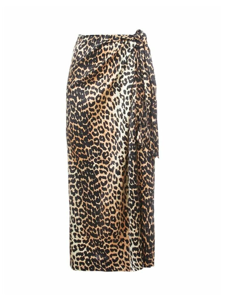 Leopard-print Silk Satin Midi Skirt