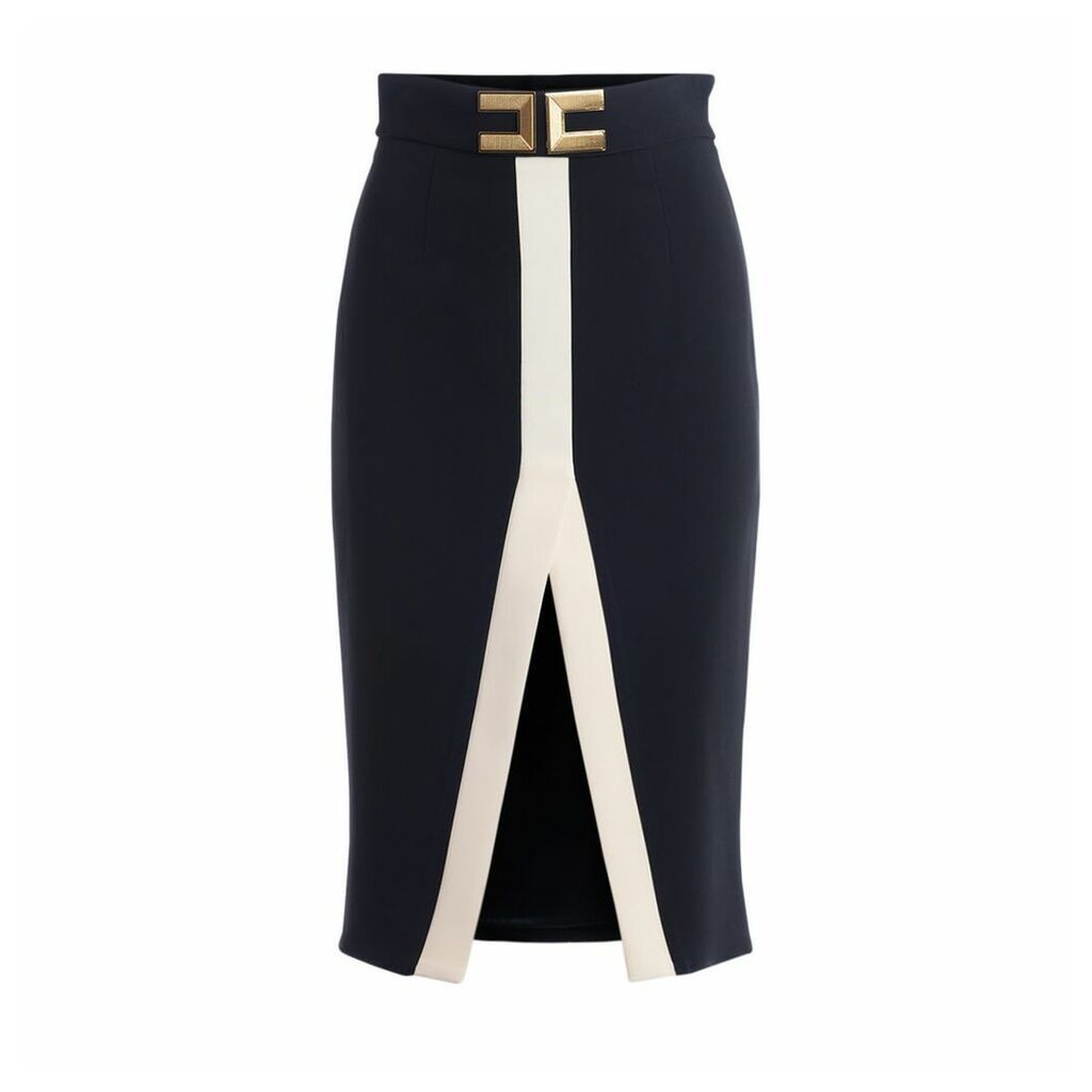 Elisabetta Franchi Pencil Skirt In Black And Ivory Fabric