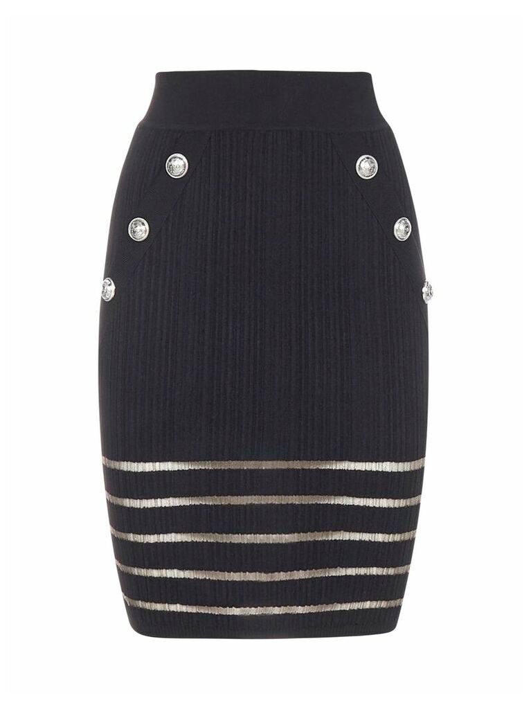 Sheer Striped And Buttoned Viscose Stretch Skirt