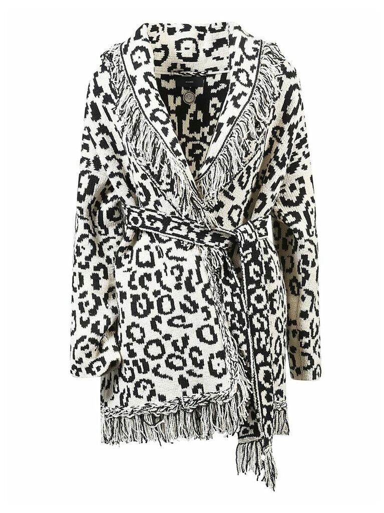 Cow Print Belted Fringed Cardi-coat