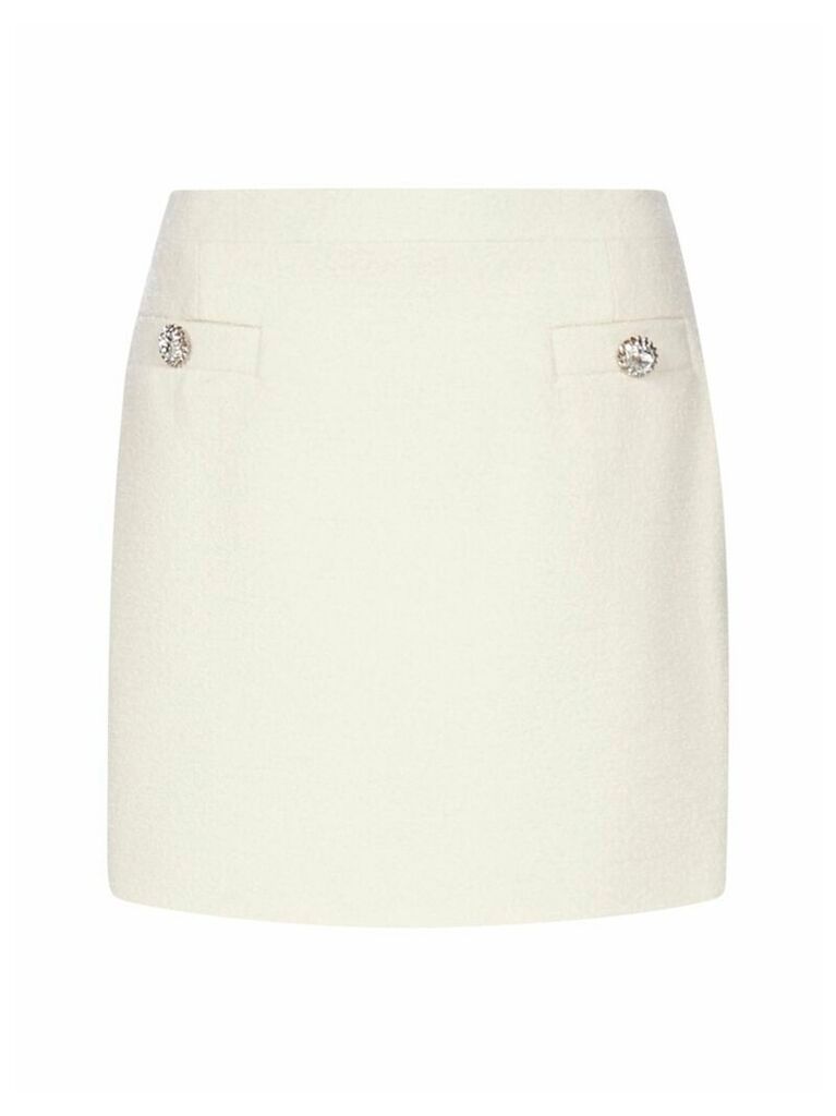 Jewel-button Tweed Mini Skirt