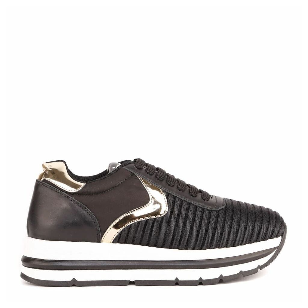 Black And Gold Aprille Easy Sneakers In Technical Fabric And Leather