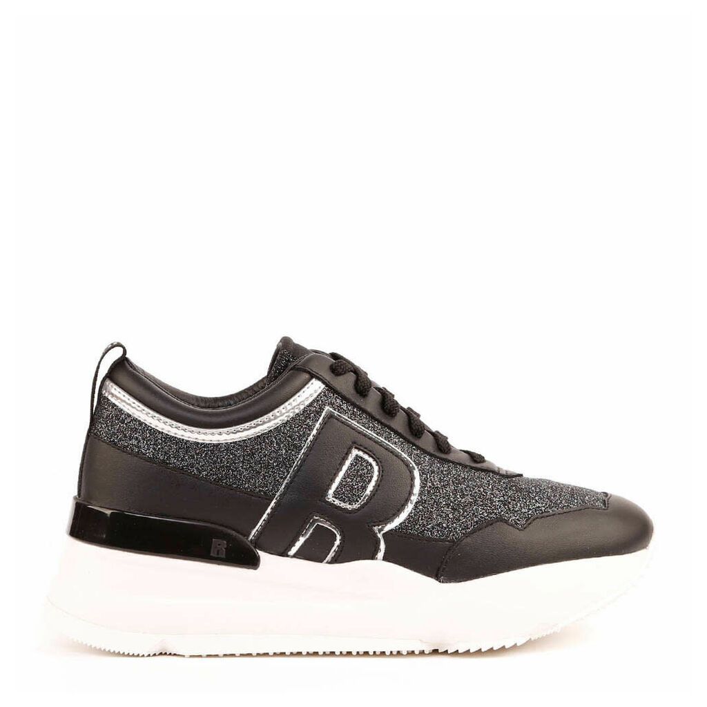 Black And Silver Sneakers In Laminated Leather