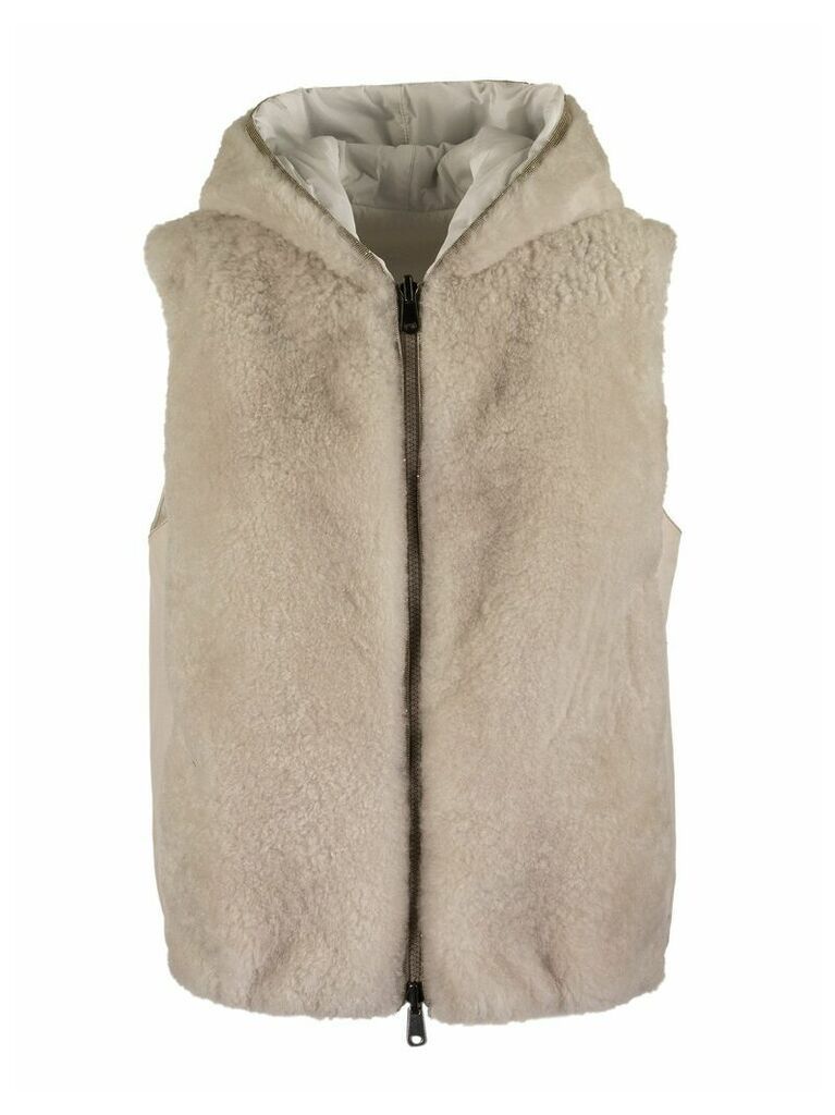 Reversible Vest With Hood Cashmere Goat Fur