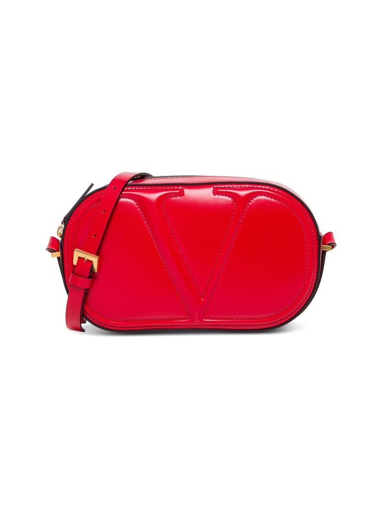 Camera V Logo Crossbody Bag In Red Leather